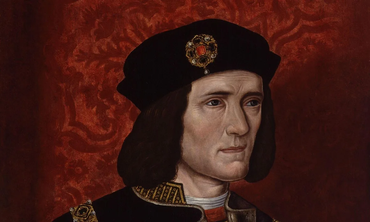 Painted portrait of a man with shoulder-length dark hair and a black hat, fingering a ring on his right hand.